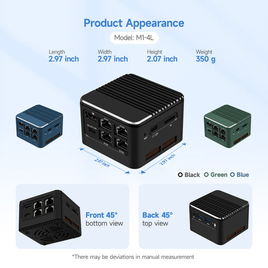 Romindly M1-4L Network Firewall, Intel N150/N300/I3-N305 Mini Desktop Computer 4 LAN 2.5GbE ,HDMI+Type-C 4K Output Mini Desktop Computer
