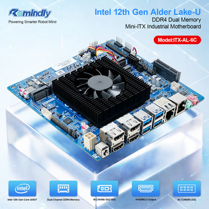 Romindly Mini-ITX Intel i3-1215U/i5-1235U/i7-1255U DDR4 Dual RAM, Dual LAN Ports 6×COM Custom Original Factory Solution