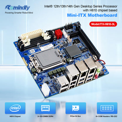 Romindly Mini-ITX H610 Motherboard  DDR4 Dual RAM, Triple LAN Ports 6×COM Custom Original Factory Solution