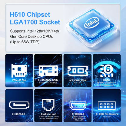 Romindly Mini-ITX H610 Motherboard  DDR4 Dual RAM, Triple LAN Ports 6×COM Custom Original Factory Solution