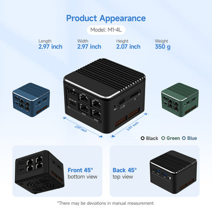 Romindly M1-4L Network Firewall, Intel N150/N300/I3-N305 Mini Desktop Computer 4 LAN 2.5GbE ,HDMI+Type-C 4K Output Mini Desktop Computer