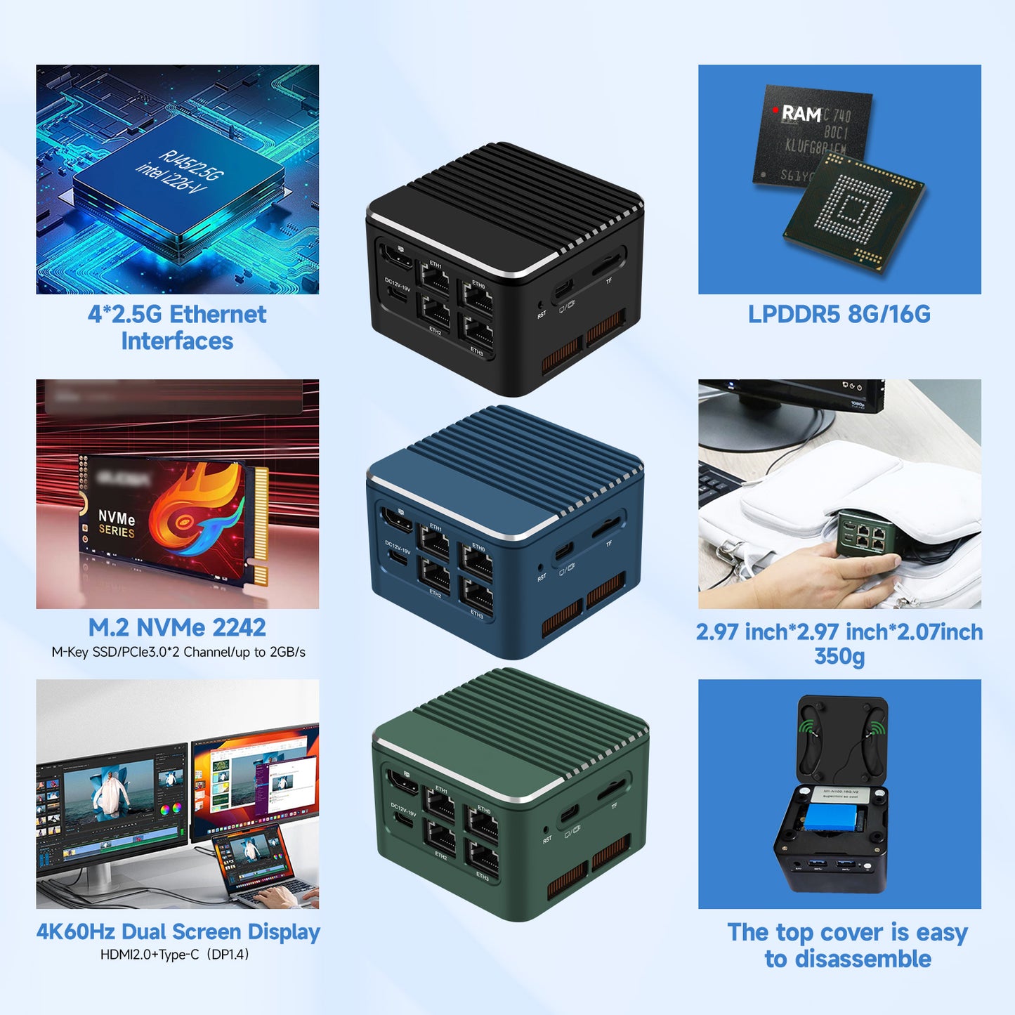 Romindly M1-4L Network Firewall, Intel N150/N300/I3-N305 Mini Desktop Computer 4 LAN 2.5GbE ,HDMI+Type-C 4K Output Mini Desktop Computer