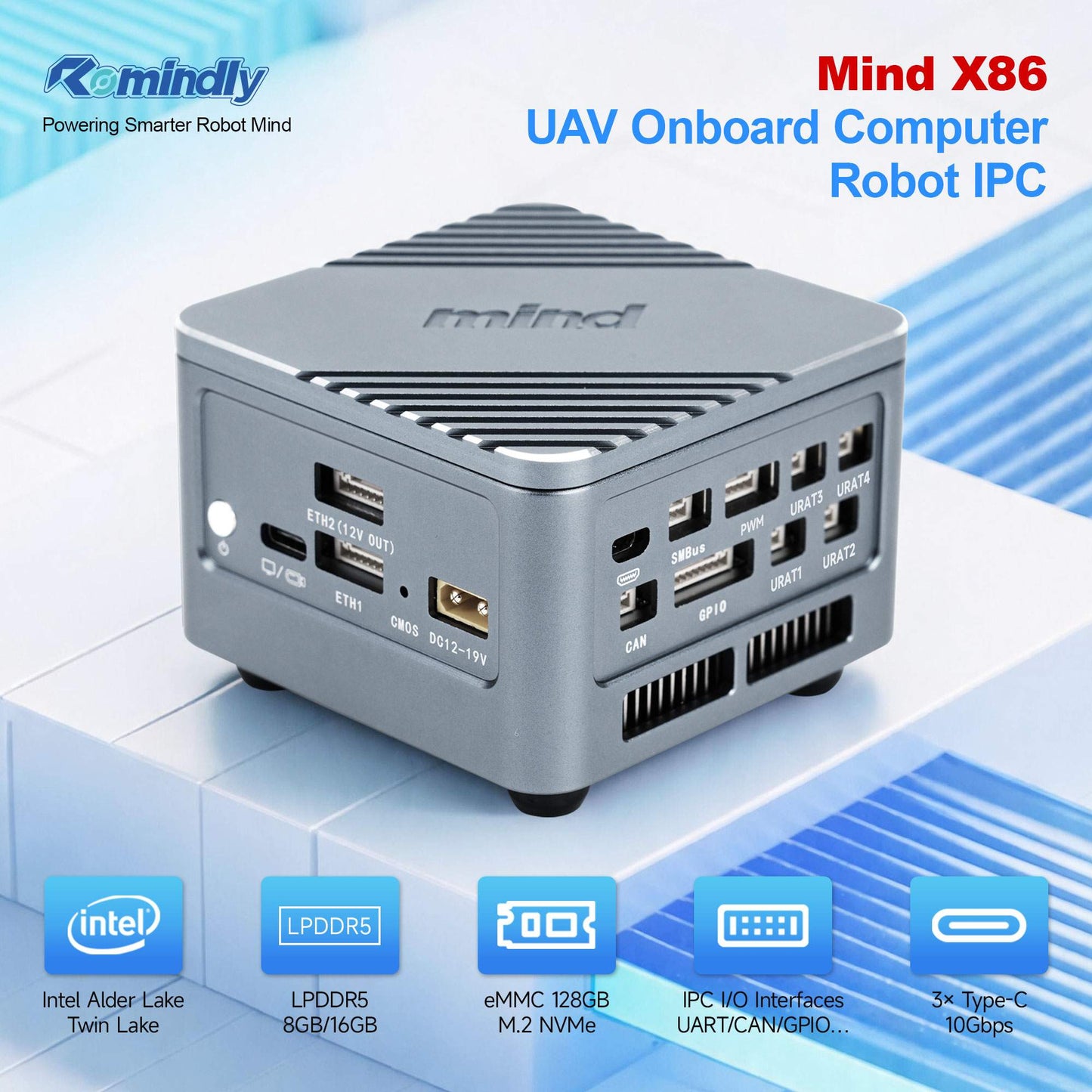 Romindly Mind, Micro IPC robot & drone  Intel i3-N305 DDR5 eMMC+M.2 NVMe