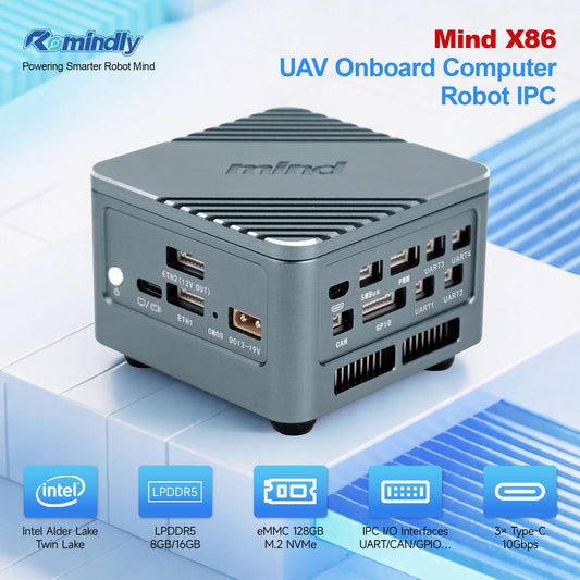 Romindly Mind, Micro IPC robot & drone  Intel i3-N305 DDR5 eMMC+M.2 NVMe 4×UART